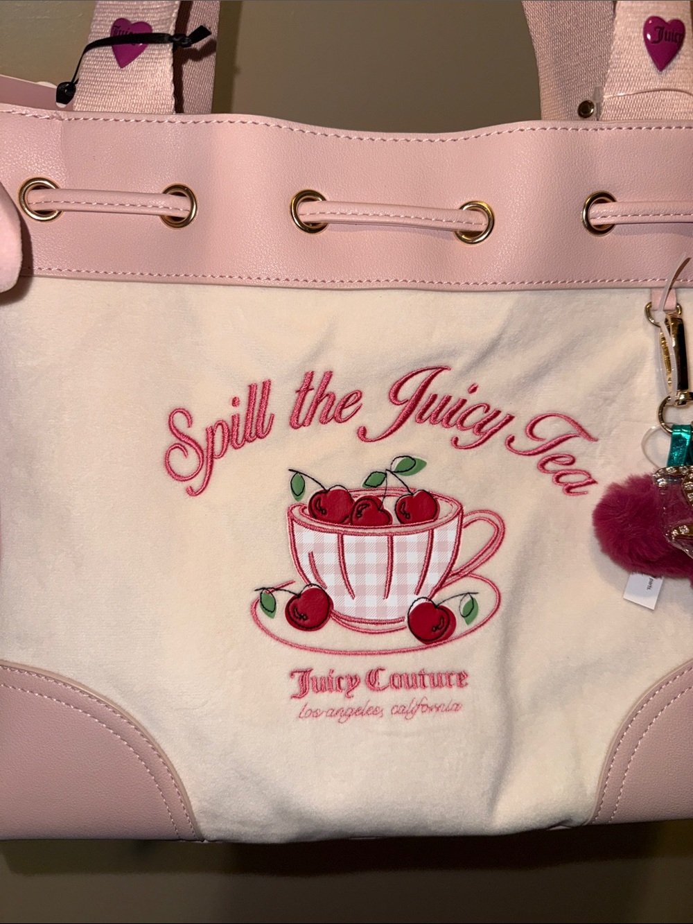 NEW Juicy Couture Soft White 'Spill the Juicy Tea' Sweet Tea Party Tote - Picture 5 of 8
